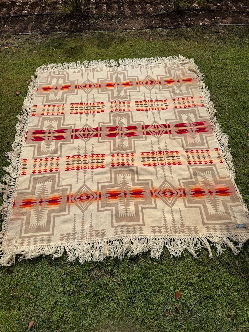 VTG Pendleton Beaver State Harding Wool Fringed Barn Blanket 1923 Label FLAWS
